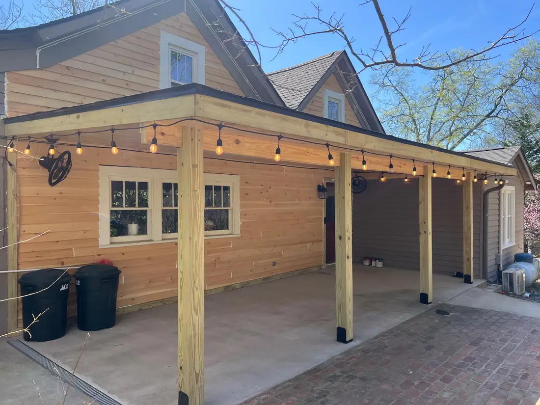 New siding and covered patio roof build