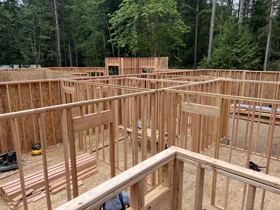 Interior partition walls framed out on the main floor